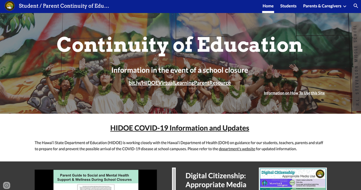 HIDOE Continuity of Education website