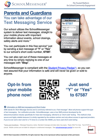 SchoolMessenger Text Message Opt-in information and instructions flyer picture link